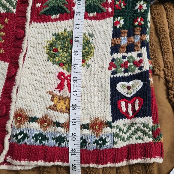 TIARA Womens Vintage 90s Christmas Holiday Embroidered Knit Cardigan Sweater MP - Picture 11 of 11